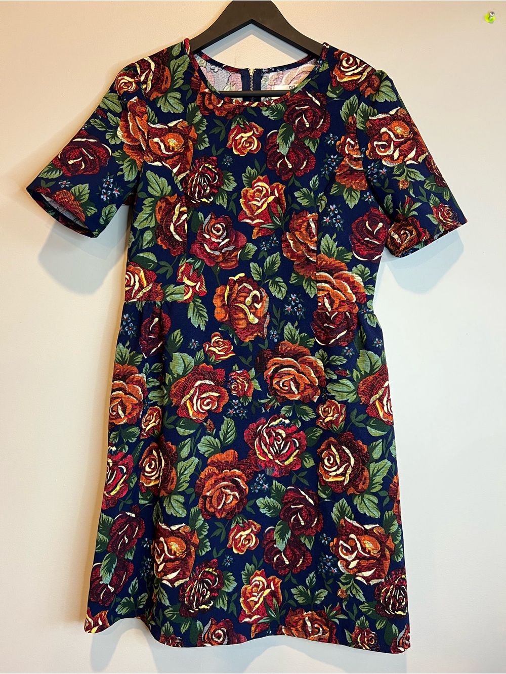 Paper Crane London Rose Floral Tapestry Mini Dress Short Sleeve Fitted Small
